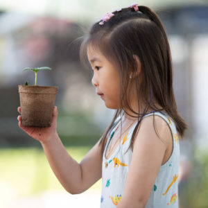 Lifestyle Square Girl Holding Seedling Plant